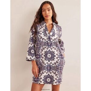 Boden Ivory & Paradise Paisley Notch Neck Mini Shift Dress Sz 20/22